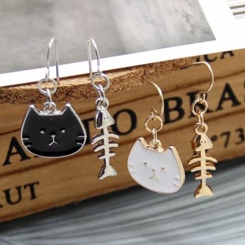 Fashion jewelry gold metal cute fish bone cat anime earring