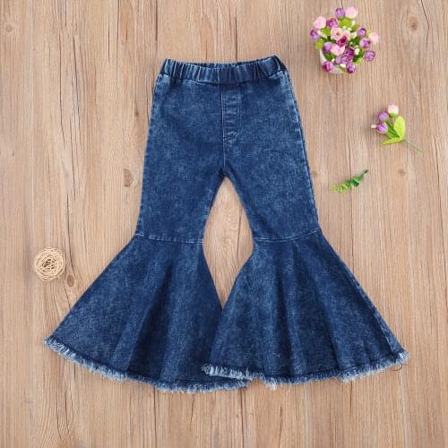 Fashion New Toddler Baby Girls Flared Jeans Blue Bell-bottom High-waist Basic Denim Pants Spring Fall Outfit for 2-7 Years Old