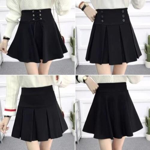 New Summer Skirts Japanese Style Womens High-Waisted Skirt With Bandage Sexy Girls Mini Skirts Saia Feminina Black Dress 2021