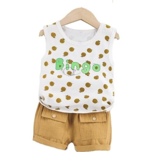 New Summer Baby Boys Girls Casual Costume Children O-Neck Vest Shorts 2 Pcs/sets Kids Cartoon Infant Toddler Letter Tracksuits