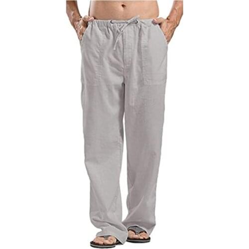 2021 Spring and Summer New Fashion Casual Mens Pure Color Cotton and Linen Rope Loose Straight Tube Men Pants