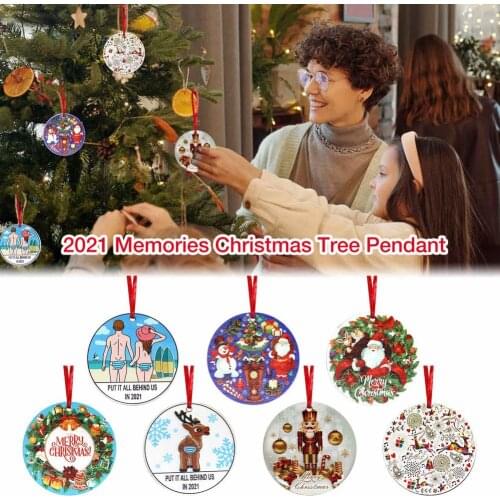 New Year 2022 Natural Wood Christmas Tree Ornament DIY Wooden Hanging Pendants Unique Cute Snow Elk Gift Christmas Decoration