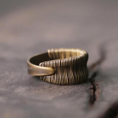 Original new Thai silver copper wire winding process opening adjustable ring retro personality mens jewelry