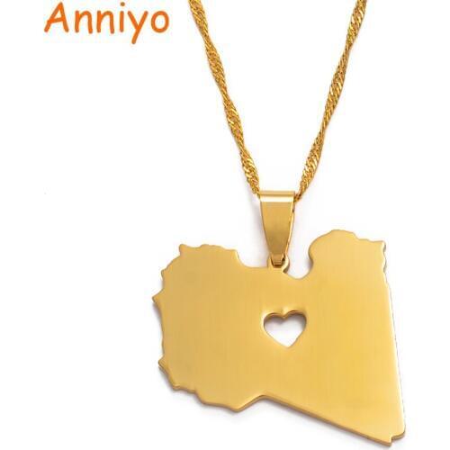 Anniyo State of Libya of Pendant Necklace for Women/Men Gold Color Jewelry Libya Country Map #005521