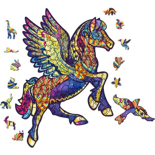 Unique Flying Horse Wooden Animals Puzzle Gifts DIY Kids Puzzles Games Wooden Jigsaw Puzzle For Adults Children Educational Toys