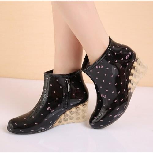 Clear Wedge Heel Rain Boots for Women Leopard Print High Heel Galoshes Woman Rain Shoes Waterproof Girls Rainboots With Zipper
