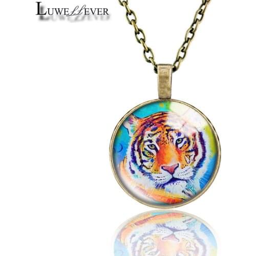 Colorful Animals Necklace 707 25mm Bronze 30mm Wood Rhinestone Double-sided Moon Round Glass Pendant For Women Gift