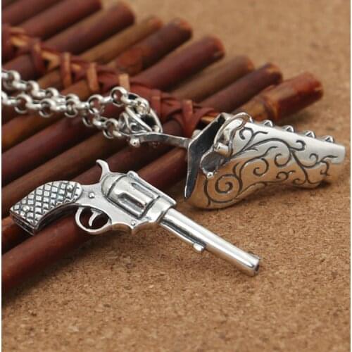 925 sterling Silver REVOLVER GUN style mens women pendant charm jewelry A4312