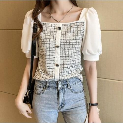 Chemisier Femme 2021 Summer Tops New Vintage Woman Clothes Short Sleeve Chiffon Shirt Women Blouse Button Korean Style Shirts