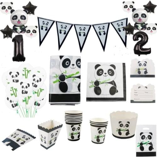 Cartoon Panda Theme Birthday Party Decorations Kids Disposable Tableware Set Plate Napkins Cup Ballon Baby Shower Party Supplies