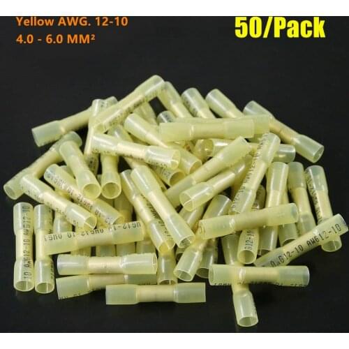 50PCS Standard Crimp Seal Heat Shrink Butt Connectors Waterproof Terminals Seal Butt Electrical Wire Connector 12-10 gauge