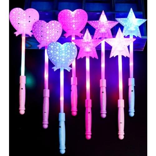Hollow Heart Shape Five-pointed Star Design Flashing Fairy Wand Magic Stick Toy Party Gift Girls Pretend Play Props Glow Stick