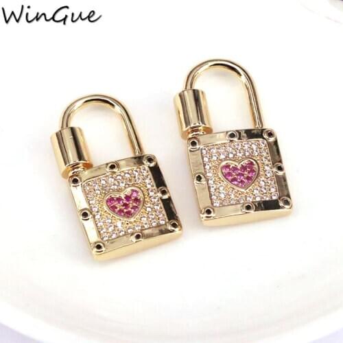 Gold Color Pink Heart Padlock Clasp, CZ Micro Pave Clasp, Gold Padlock Clasp, Fancy Pave Lock, Jewelry Accessories