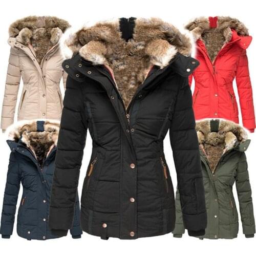M-5XL Plus Size Winter Warm Cotton Jacket 2021 Winter Fashion Women Solid Color Slim Cotton Coat Faux Fur Collar Down Jacket