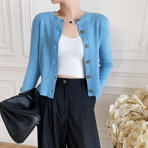 Women O-Neck Slim Knit Cardigan Sweater 2021 Spring Autumn Long Sleeve Single Breasted Slim Knitwear Outwear Tops