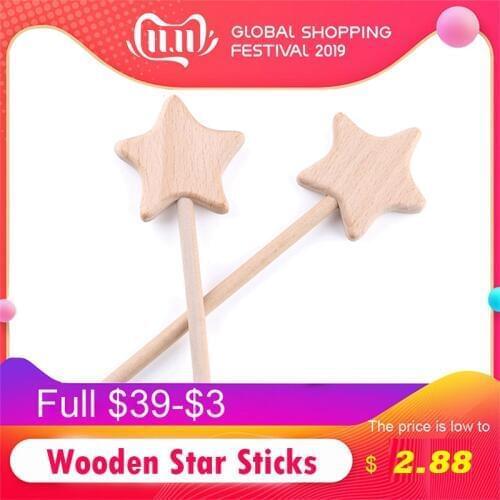 2PC Beech Wooden Star Toy Custom logo Diy Baby Magic Wands Toys Five-pointed Star Rod Waldorf Rodent Toy Play Gym Moon Heart For