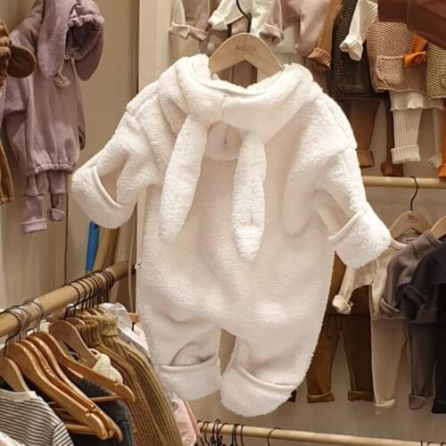 2021 Newborn Baby Jumpsuit Rabbit Costume Baby Girls Overall Hooded Jumpsuit Infant Costume Fleece Thick Baby Boys Pajamas