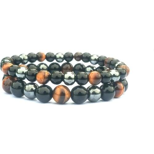 2021 New Fashion Natural StoneLovers Romantic Friendship Suit 6mm 8mm Tiger Eye Black Iron Mixed Bracelet Love Jewelry