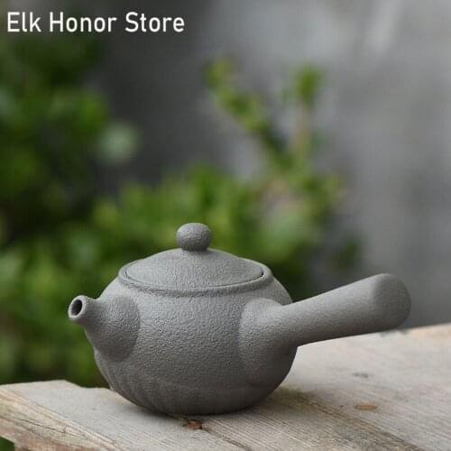 230ml Retro Plant Ash Glaze Coarse Teapot Handmade Ceramic Side Handled Teapot Dahongpao Tea Personal Single Pot Gift Packaging