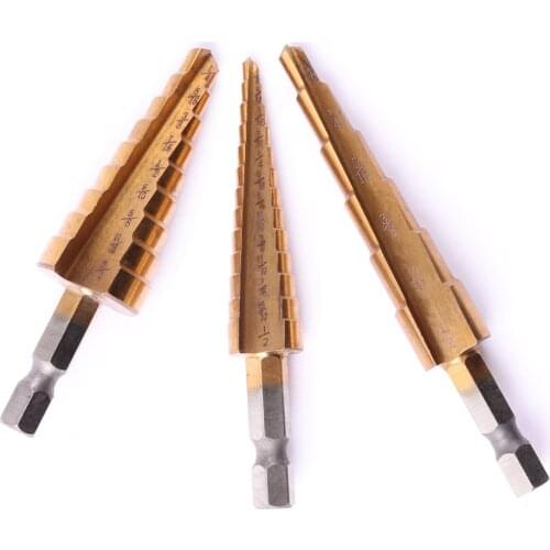 3 Pcs Set 100% Quality and Brand New Titanium Step Drill Bits Cooler Running Replaces 28 Individual Drill Bits