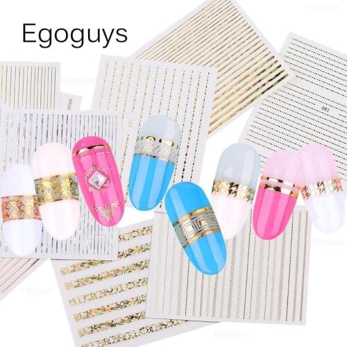 Geometric 3D Metal DIY Nail Art Stickers Gilding Gold Silver Rose Straight Chain Arc Tape Curved Line Stripe Decal Adhesive Foil