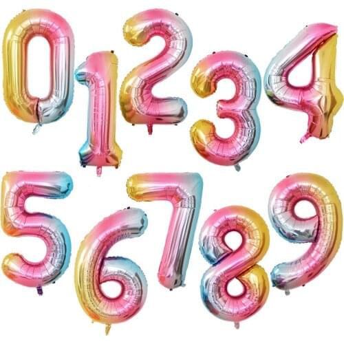 40 Inch Gradient Digital Aluminum Foil Balloon Number 0 1 2 3 4 5 6 7 8 9 Balloons for Children Adult Happy Birthday Decoration