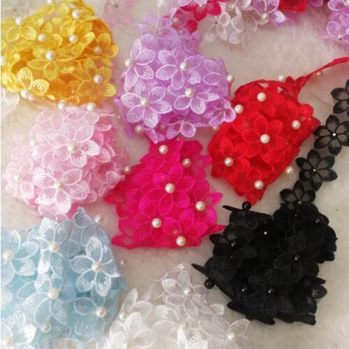 5Yards/lot Lace Accessories Beaded Petals Organza Lace Edge Hat Decoration Accessories DIY Hand-decorated Flowers RS184