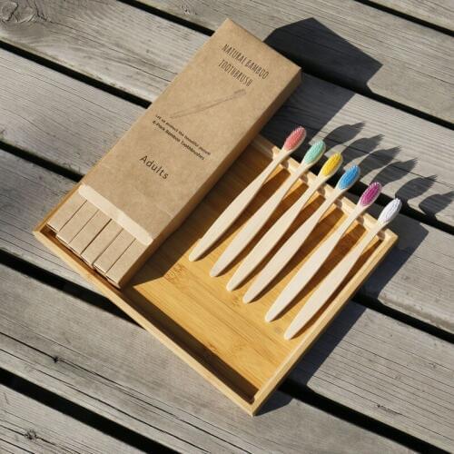 6pcs Adult bamboo charcoal toothbrush eco-friendly natural Biodegradable vegan handle tooth brushes soft bristle travel set