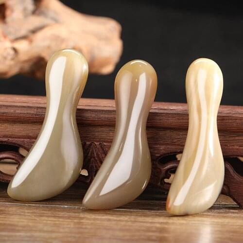 African Natural Horn Scrapping Stick Facial Eye Lifting Remove Wrinkle Acupuncture Point Meridian Massage Beauty Gua Sha Tool