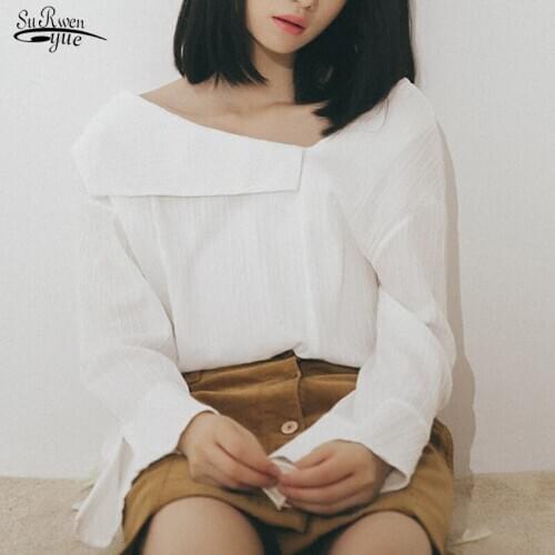 Office Long-Sleeve Cotton Linen Blouse Women White Ladies Tops 2021 Spring Korean Loose Solid Color V-neck Women Shirt 10064