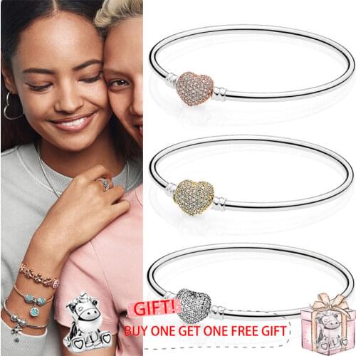 925 брелок Silver Pan Bracelet Silver Heart With Crystal Cz Button Pan Bracelet Fit European Charm Bracelets Women Jewelry