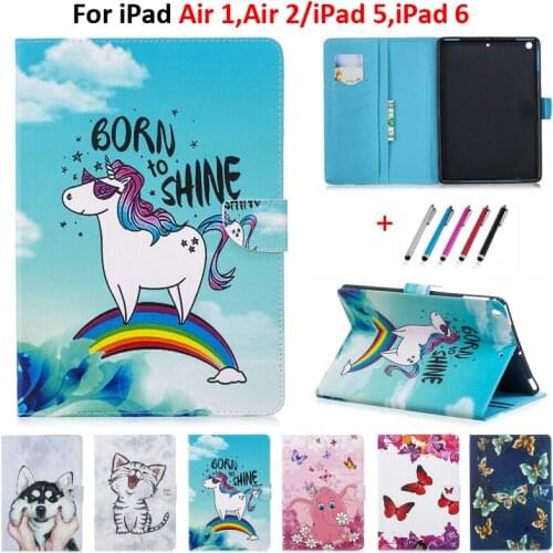 Tablet For Coque iPad Air2 Air 2 Case Lovely Cat Unicorn Puppy Leather Cover For iPad Air A1474 A1475 A1476 Case For iPad 5 6