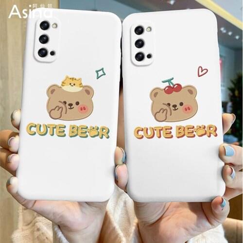 ASINA Liquid Silicone Case For OPPO Reno 5 4 3 2 Pro Fashion Cute Cartoon Cover Bumper For Realme X7 Find X3 X2 Lite Fundas Bear
