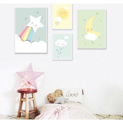 Color Moon Sun Cloud Star Nursery Child Poster Cute Decorative Print Wall Painting Decoration Picture Nordic Kid Baby Room Decor
