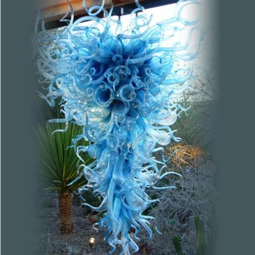 Foyer Decor Blue Blown Glass LED Large Chandeliers Modern Art Deco Blue Murano Glass Luxury Lightings