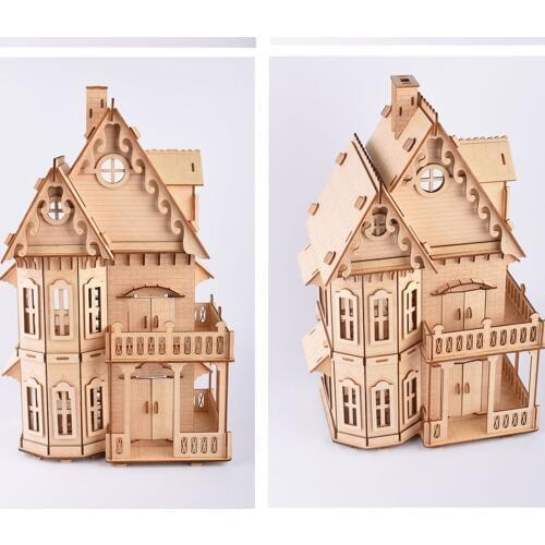Wooden 3D DIY Assembly dollhouse with miniature furniture sets Educational puzzle toys for children kids Christmas gifts