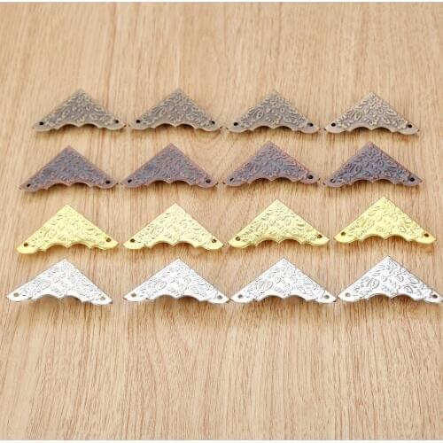 DRELD 12Pcs Antique Bronze Jewelry Box Corner Foot Wood Case Corner Protector Flower Pattern Carved Furniture Metal Crafts 30mm