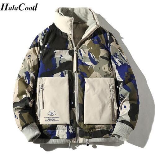 Hot Sell Male Autumn Winter Leather Camouflage Jacket Men Thick Warm Down Jackets Coat Vintage Male Casual Motorcycle Down Coats