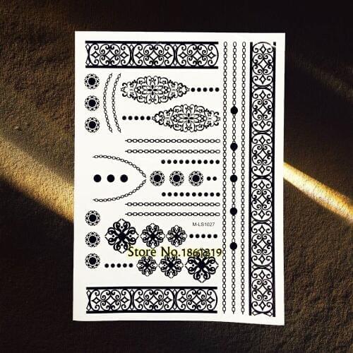 Hot Sale Women Makeup Jewel Tattoo Stickers Body Art ARm Sleeves 21x15CM Indian Totem Bracelet Henna Tattoo Chians Black Color
