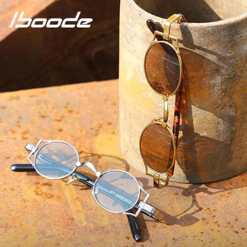 Iboode Vintage Steampunk Sunglasses Retro Round fashion Frame Sun Glasses for Men Women Brand Designer Circle Glasses Oculos