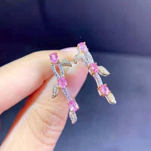 Fine Natural Pink Sapphire Fashion Earrings Real S925 Pure Silver Charming Weddings Jewelry For Women MeiBaPJFS