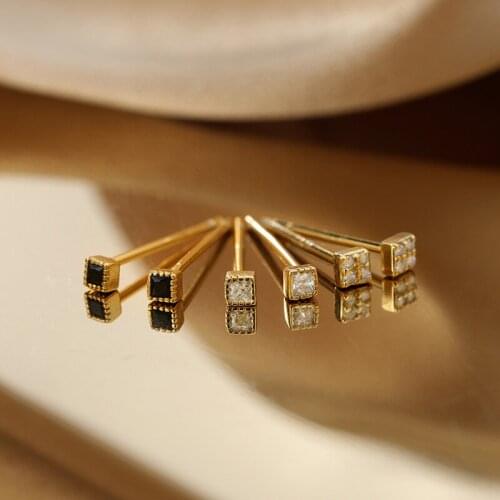 Korean Fashion Small Piercing Jewelry Tragus Stud Earring Cartilage Helix Square Crystal Ear Studs Women Girls Party Accessories