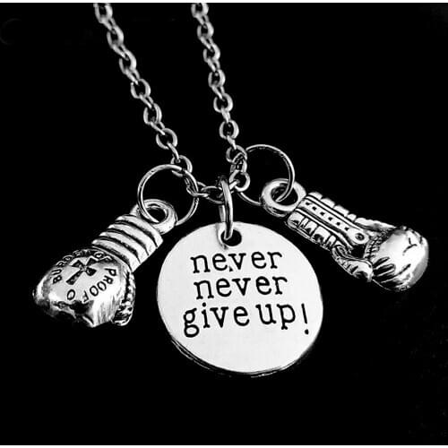 Boxing Glove Pendant Men Necklace Silver Color Metal Never Never Give Up Wholeslae Dropship Necklace for Unisex