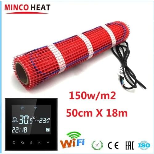 MINCO HEAT 50cmX18m 9m2 Under Tile Cement Warm Floor Heating Mat 150w/m2 with WiFi Thermostat APP Control