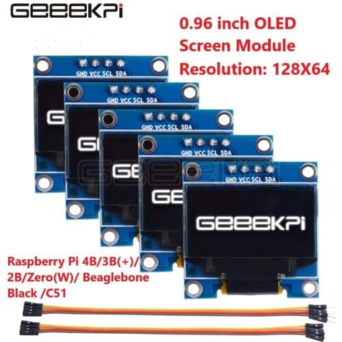 GeeekPi 0.96 inch OLED Screen Module 128*64 IIC SSD1306 for Raspberry Pi 4 B / 3 B (+) / 2 B / Zero (W) / Beaglebone Black / C51