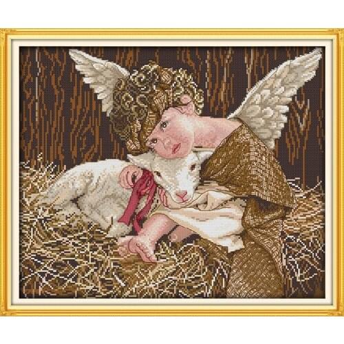 Angel and lamb cross stitch kit people 18ct 14ct 11ct count print canvas stitches embroidery DIY handmade needlework