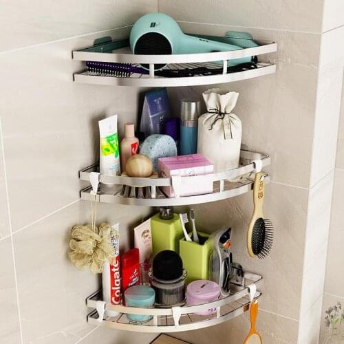 Non Perforated Stainless Steel Corner Kitchen Shelf Wall Mounted Fan-shaped Seasoning Multi-functional Storage Rack