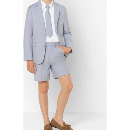 New Tailor Made Boy Clothing Fashion Handsome Slim Fit Blue/Solid Color Fairy Tale Host Tuxedos Wedding Beach Party Kid Shorts
