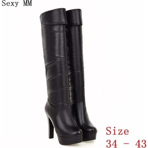 Autumn Winter Warm Platform High Heels Boots Women Knee-High Boots Woman Thigh High Boots Ladies Shoes Plus Size 34-40.41.42.43