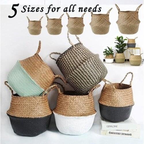 Woven Folding Basket Seaweed Wicker Basket Rattan Hanging Flowerpot Flowerpot Dirty Clothes Dirty Clothes Basket Storage Basket
